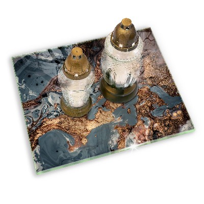 Piastra in vetro per candele tombali con motivo a struttura rocciosa dorata