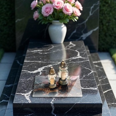 Piastra in vetro per candele tombali con motivo a struttura rocciosa dorata