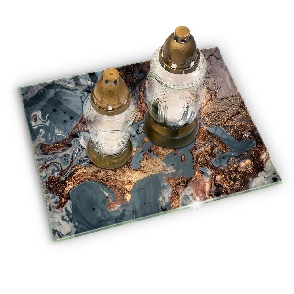 Piastra in vetro per candele tombali con motivo a struttura rocciosa dorata