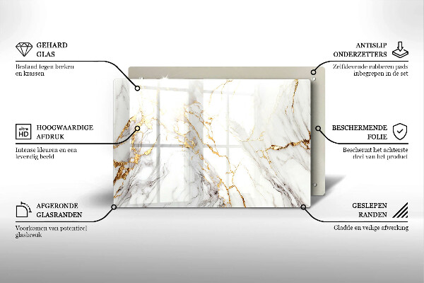 Piatto per candele in marmo chiaro con inserti dorati