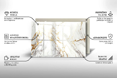 Piatto per candele in marmo chiaro con inserti dorati