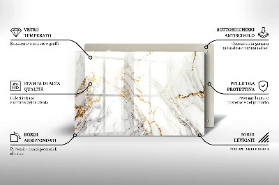 Piatto per candele in marmo chiaro con inserti dorati