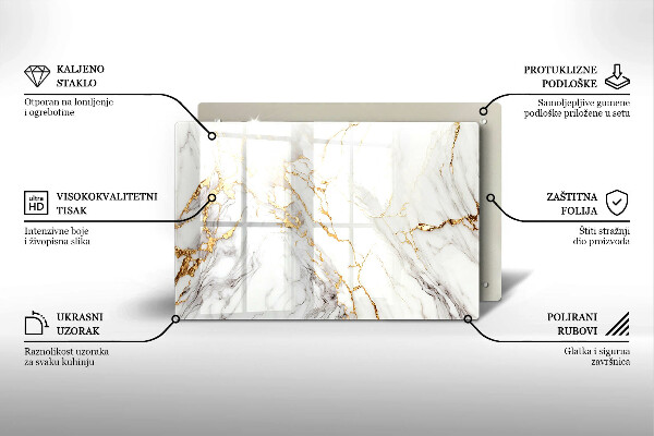 Piatto per candele in marmo chiaro con inserti dorati