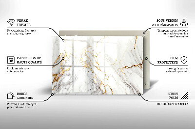 Piatto per candele in marmo chiaro con inserti dorati