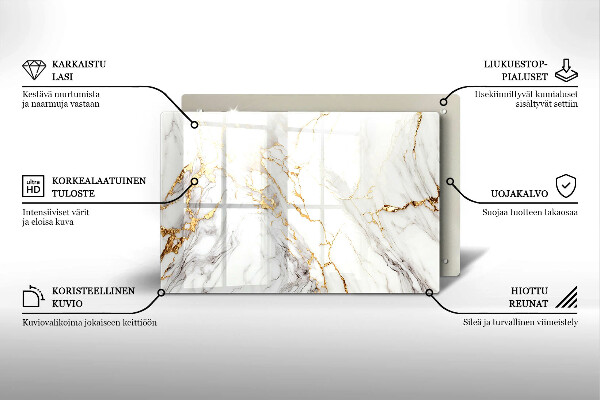 Piatto per candele in marmo chiaro con inserti dorati