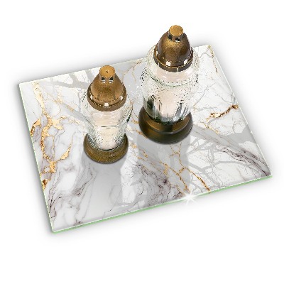 Piatto per candele in marmo chiaro con inserti dorati