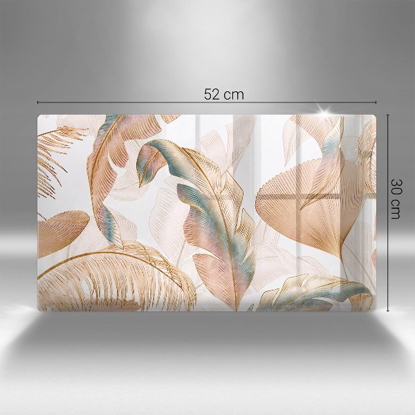 Piastra in vetro per candele tombali con decorazione di piume e foglie in stile boho