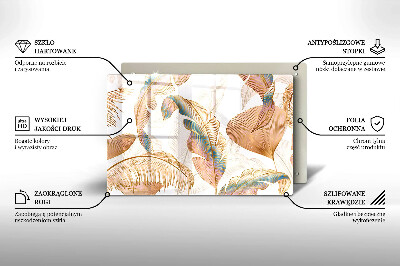 Piastra in vetro per candele tombali con decorazione di piume e foglie in stile boho