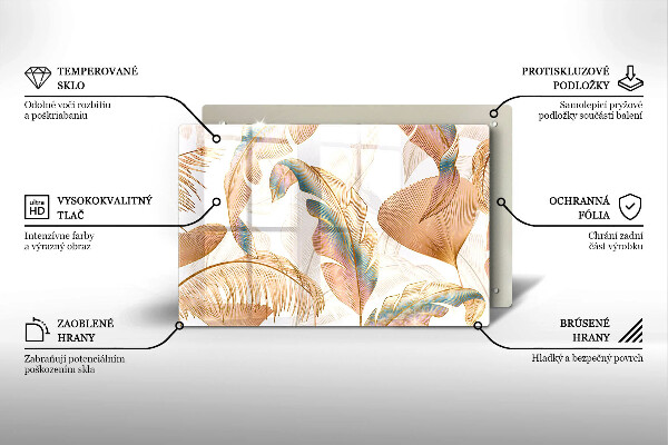 Piastra in vetro per candele tombali con decorazione di piume e foglie in stile boho