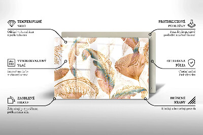 Piastra in vetro per candele tombali con decorazione di piume e foglie in stile boho