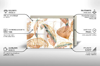 Piastra in vetro per candele tombali con decorazione di piume e foglie in stile boho