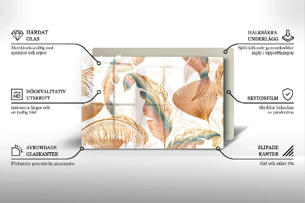 Piastra in vetro per candele tombali con decorazione di piume e foglie in stile boho