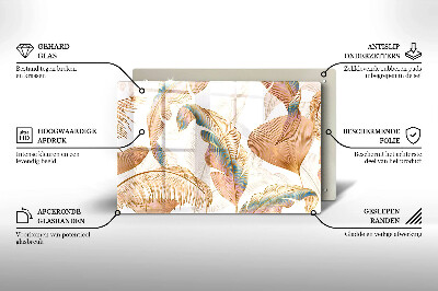 Piastra in vetro per candele tombali con decorazione di piume e foglie in stile boho