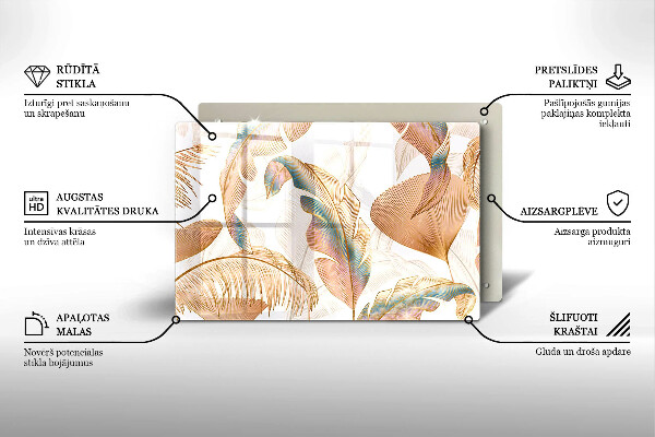 Piastra in vetro per candele tombali con decorazione di piume e foglie in stile boho