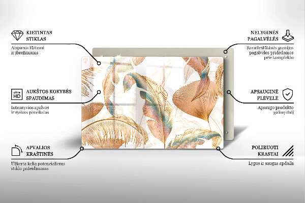 Piastra in vetro per candele tombali con decorazione di piume e foglie in stile boho