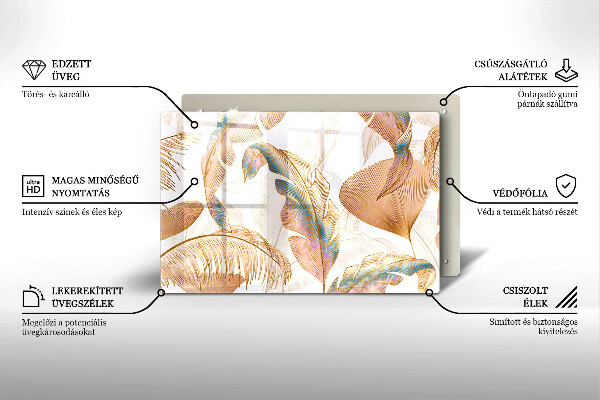 Piastra in vetro per candele tombali con decorazione di piume e foglie in stile boho