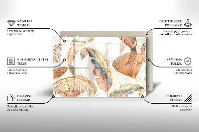 Piastra in vetro per candele tombali con decorazione di piume e foglie in stile boho