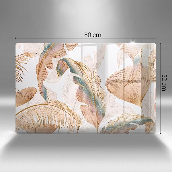 Piastra in vetro per candele tombali con decorazione di piume e foglie in stile boho