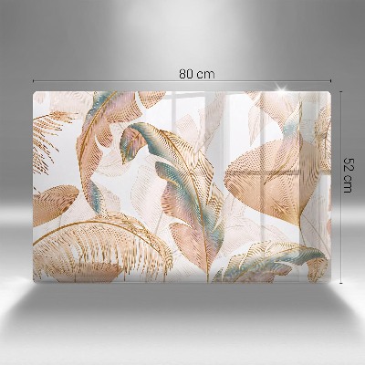 Piastra in vetro per candele tombali con decorazione di piume e foglie in stile boho