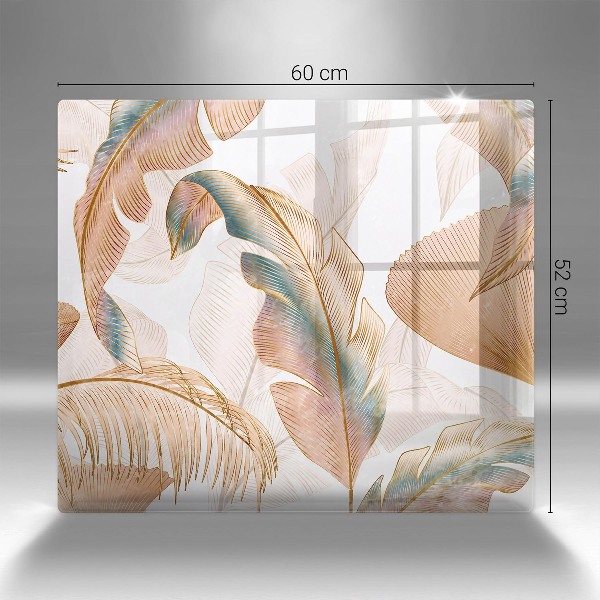 Piastra in vetro per candele tombali con decorazione di piume e foglie in stile boho