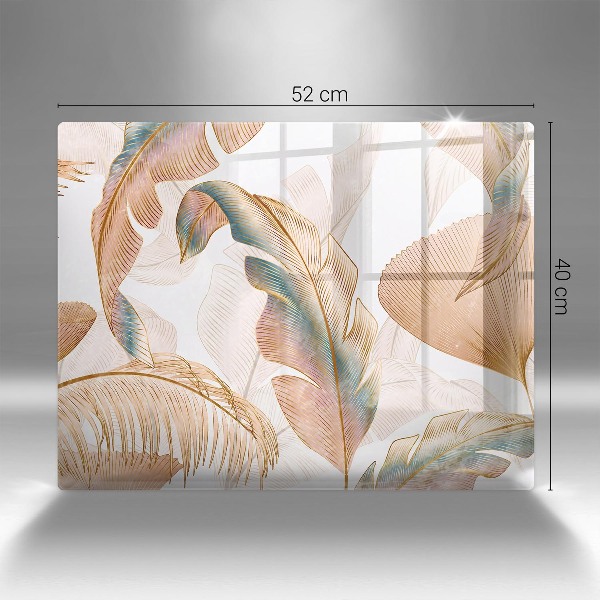 Piastra in vetro per candele tombali con decorazione di piume e foglie in stile boho