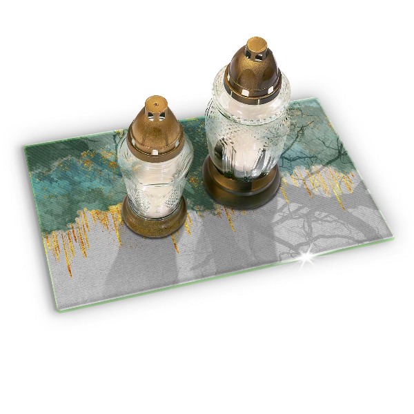 Piastra in vetro per candele tombali con decorazione astratta con dettagli dorati