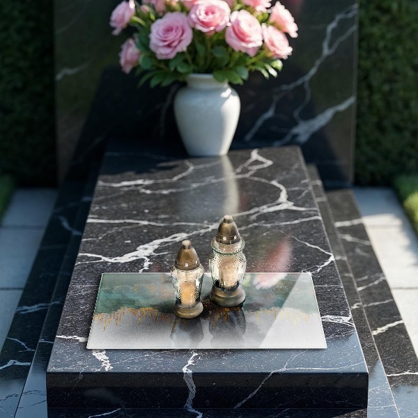 Piastra in vetro per candele tombali con decorazione astratta con dettagli dorati