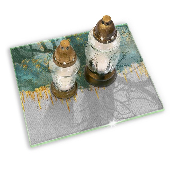 Piastra in vetro per candele tombali con decorazione astratta con dettagli dorati