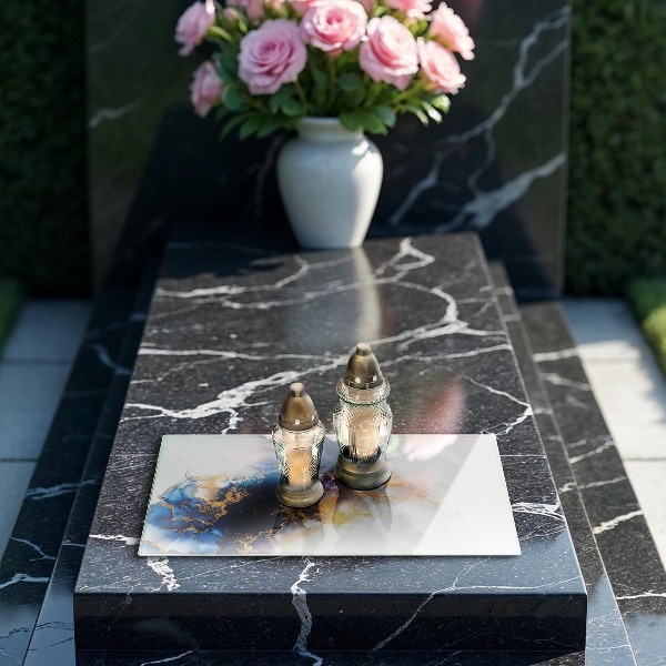 Piastra in vetro per candele tombali con motivo astratto blu