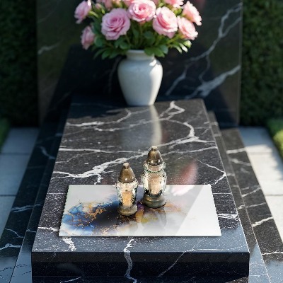 Piastra in vetro per candele tombali con motivo astratto blu