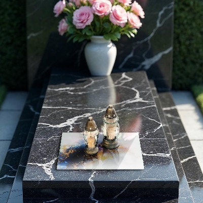 Piastra in vetro per candele tombali con motivo astratto blu