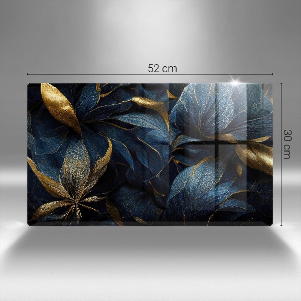 Piastra in vetro per candele tombali con motivo di foglie e dettagli dorati