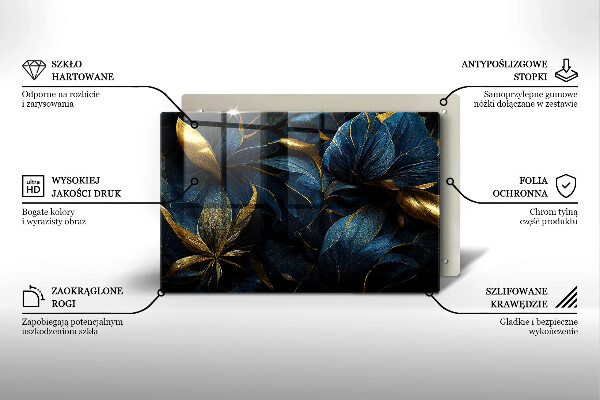 Piastra in vetro per candele tombali con motivo di foglie e dettagli dorati