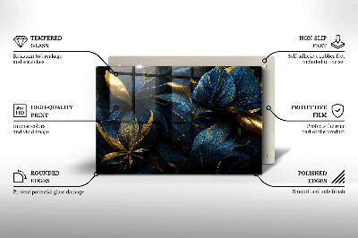 Piastra in vetro per candele tombali con motivo di foglie e dettagli dorati