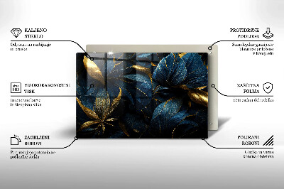 Piastra in vetro per candele tombali con motivo di foglie e dettagli dorati