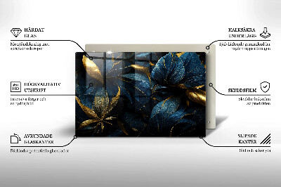 Piastra in vetro per candele tombali con motivo di foglie e dettagli dorati
