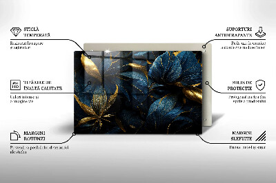 Piastra in vetro per candele tombali con motivo di foglie e dettagli dorati