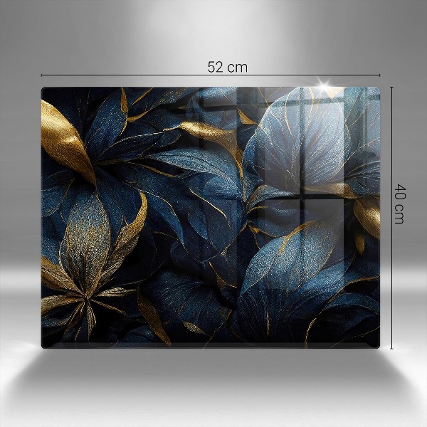 Piastra in vetro per candele tombali con motivo di foglie e dettagli dorati