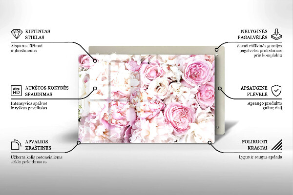 Piastra in vetro per candele tombali con motivo a mazzo di peonie