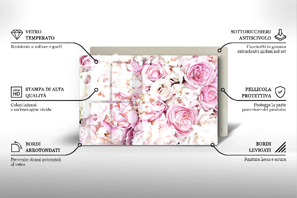 Piastra in vetro per candele tombali con motivo a mazzo di peonie