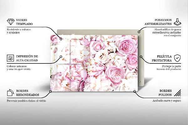 Piastra in vetro per candele tombali con motivo a mazzo di peonie