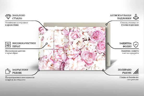 Piastra in vetro per candele tombali con motivo a mazzo di peonie