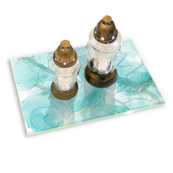 Piatto per candele con decoro astratto blu e dorato