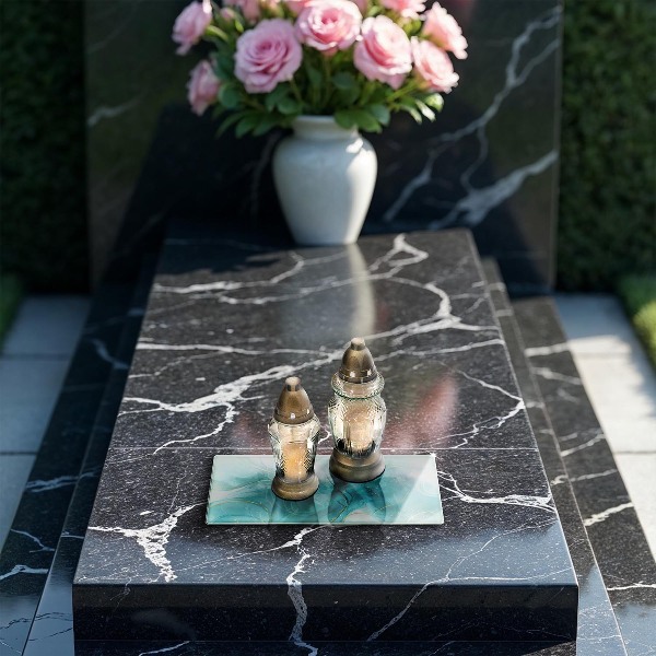 Piatto per candele con decoro astratto blu e dorato