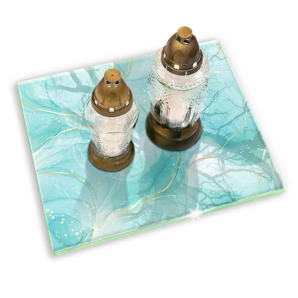 Piatto per candele con decoro astratto blu e dorato