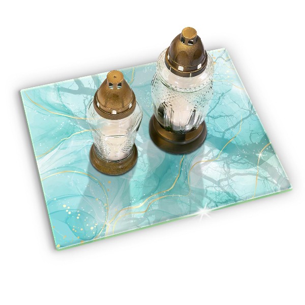 Piatto per candele con decoro astratto blu e dorato