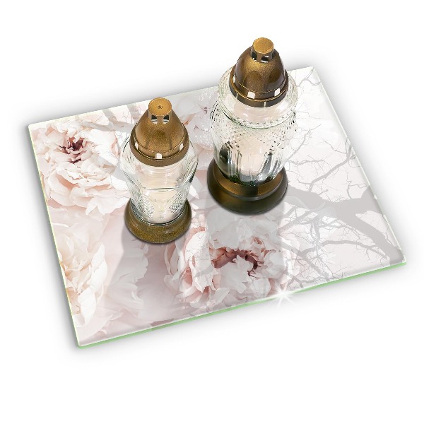 Piatto per candele con motivo di peonie in tonalità pastello