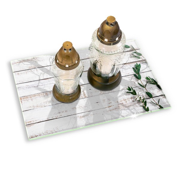 Piatto per candele con decorazione a motivo di vecchie assi e foglie