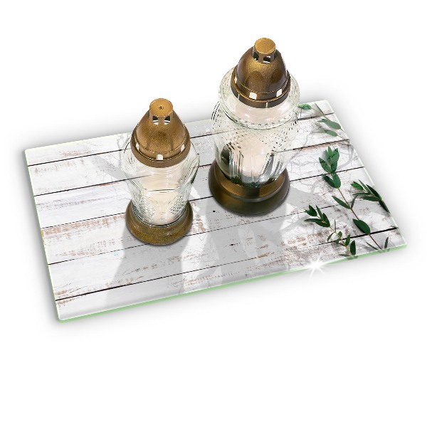Piatto per candele con decorazione a motivo di vecchie assi e foglie
