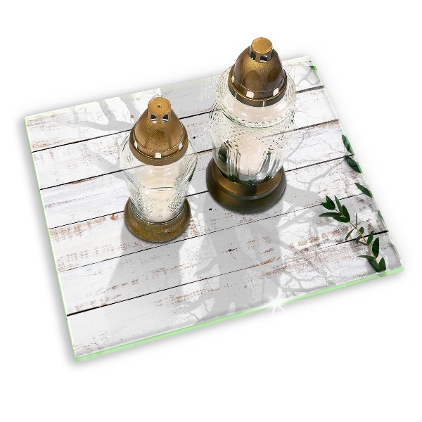 Piatto per candele con decorazione a motivo di vecchie assi e foglie